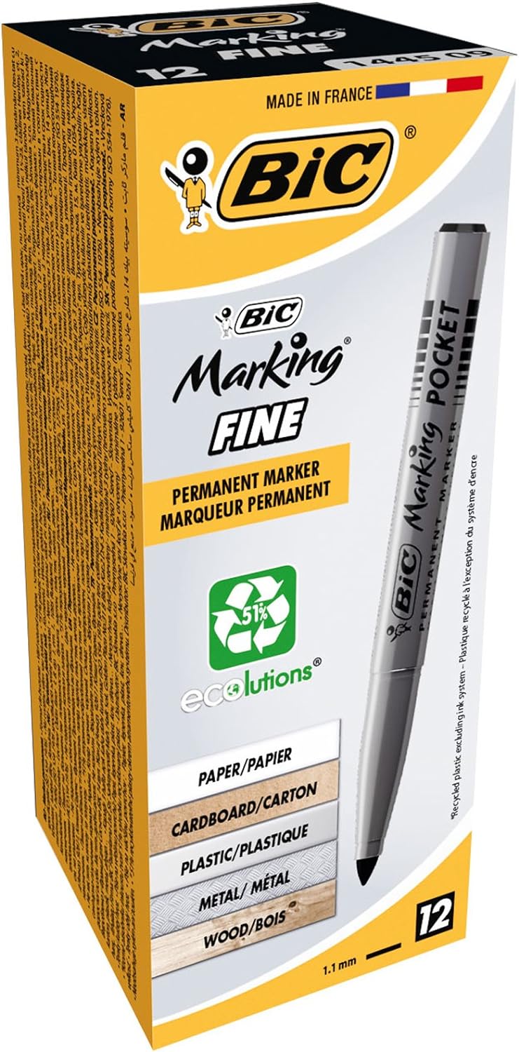 Bic Permanent Markers Fine Black Tip - Box of 12 - Bic