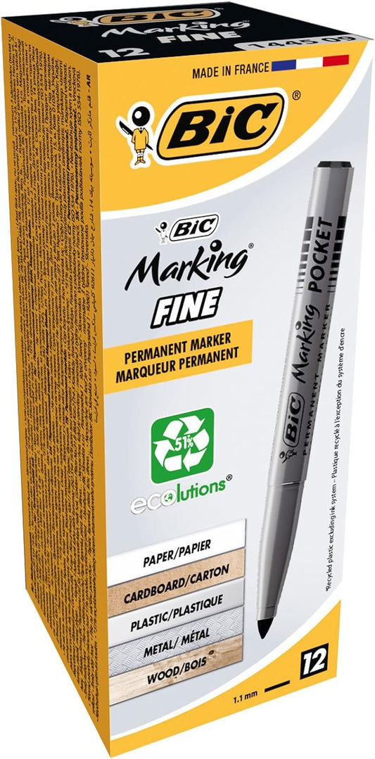 Bic Permanent Markers Fine Black Tip - Box of 12 - Bic