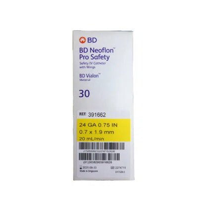 BD® Neoflon™ Pro Safety Winged IV Catheter 24G x 0.75" - Box of 30