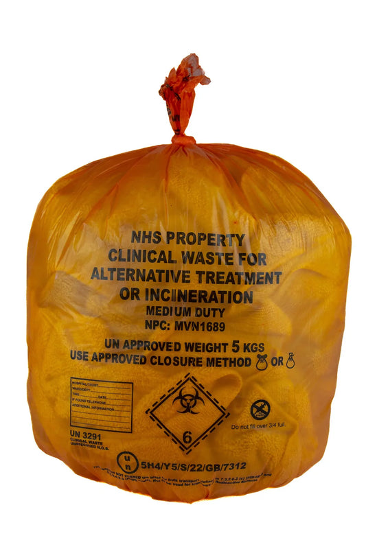 Orange - Medium Duty Clinical Waste Bags - Small 20L - Roll of 50