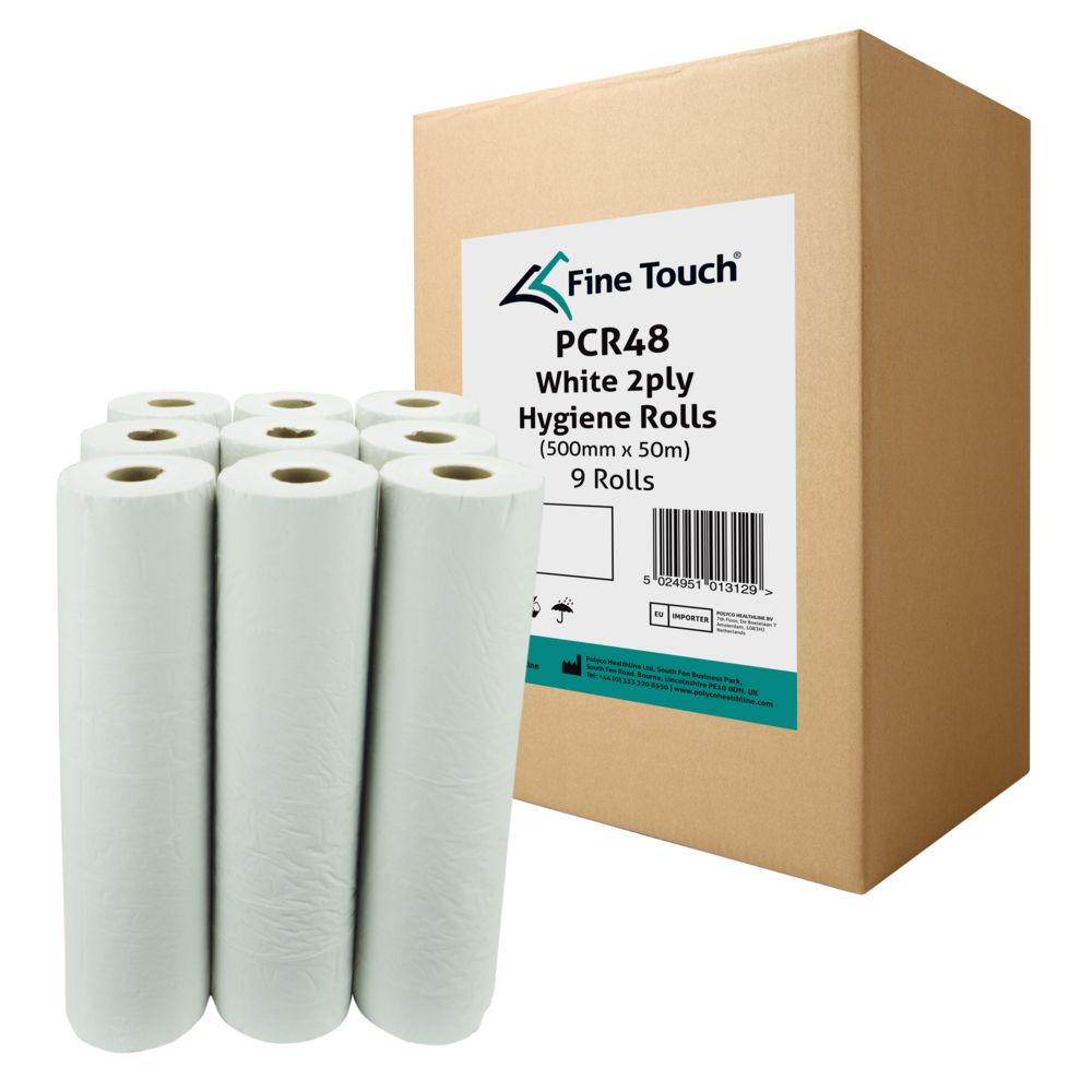 Hygiene Couch Rolls White 50m 2-Ply - Case of 9 Rolls