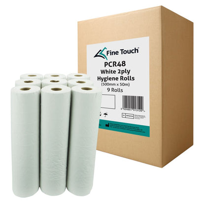 Hygiene Couch Rolls White 50m 2-Ply - Case of 9 Rolls