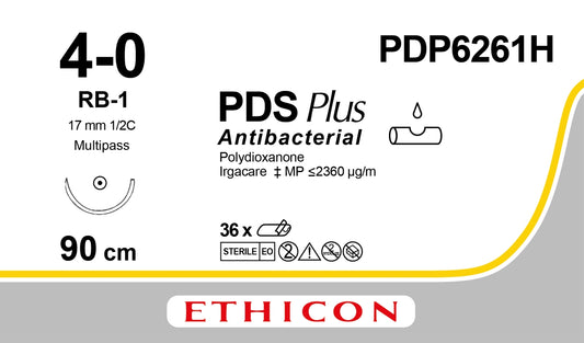 PDP6261H Antibacterial Suture Violet 4-0 90cm PDS Plus 17mm 1/2 Taperpoint