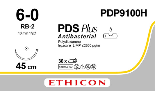 PDP9100H Antibacterial Suture Violet 6-0 45cm PDS Plus 13mm 1/2 Taperpoint