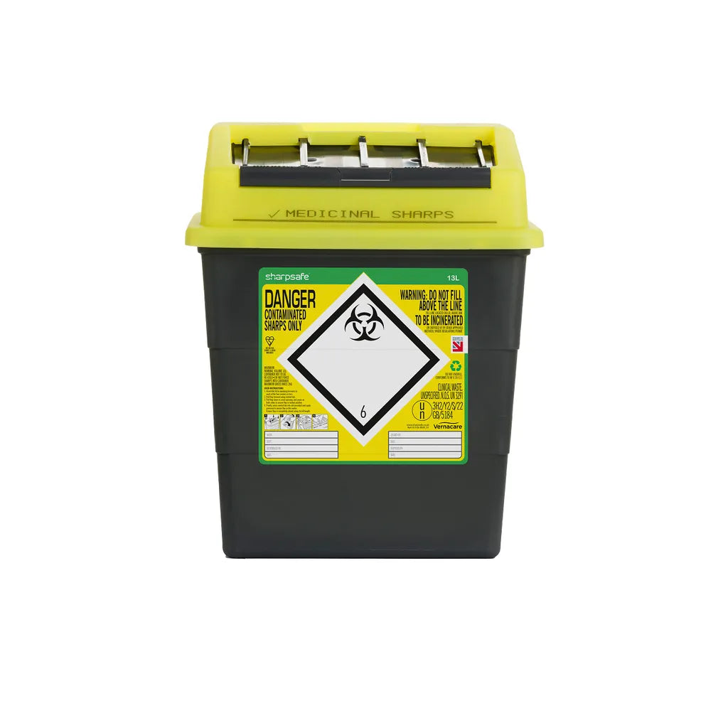Sharpsafe® 13L Grey Sharps Bin - Yellow Lid