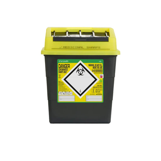 Sharpsafe® 13L Grey Sharps Bin - Yellow Lid