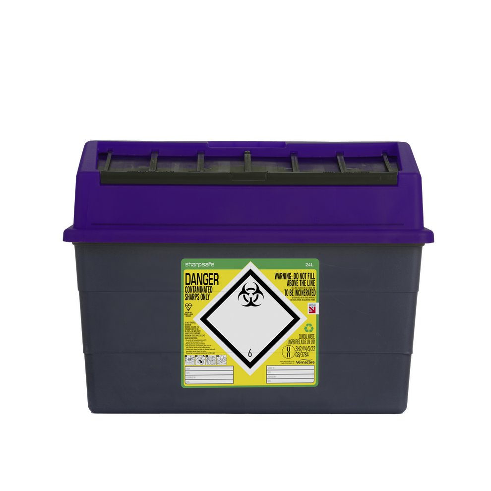 Sharpsafe® Grey Sharps Bin Purple Lid Medisave UK