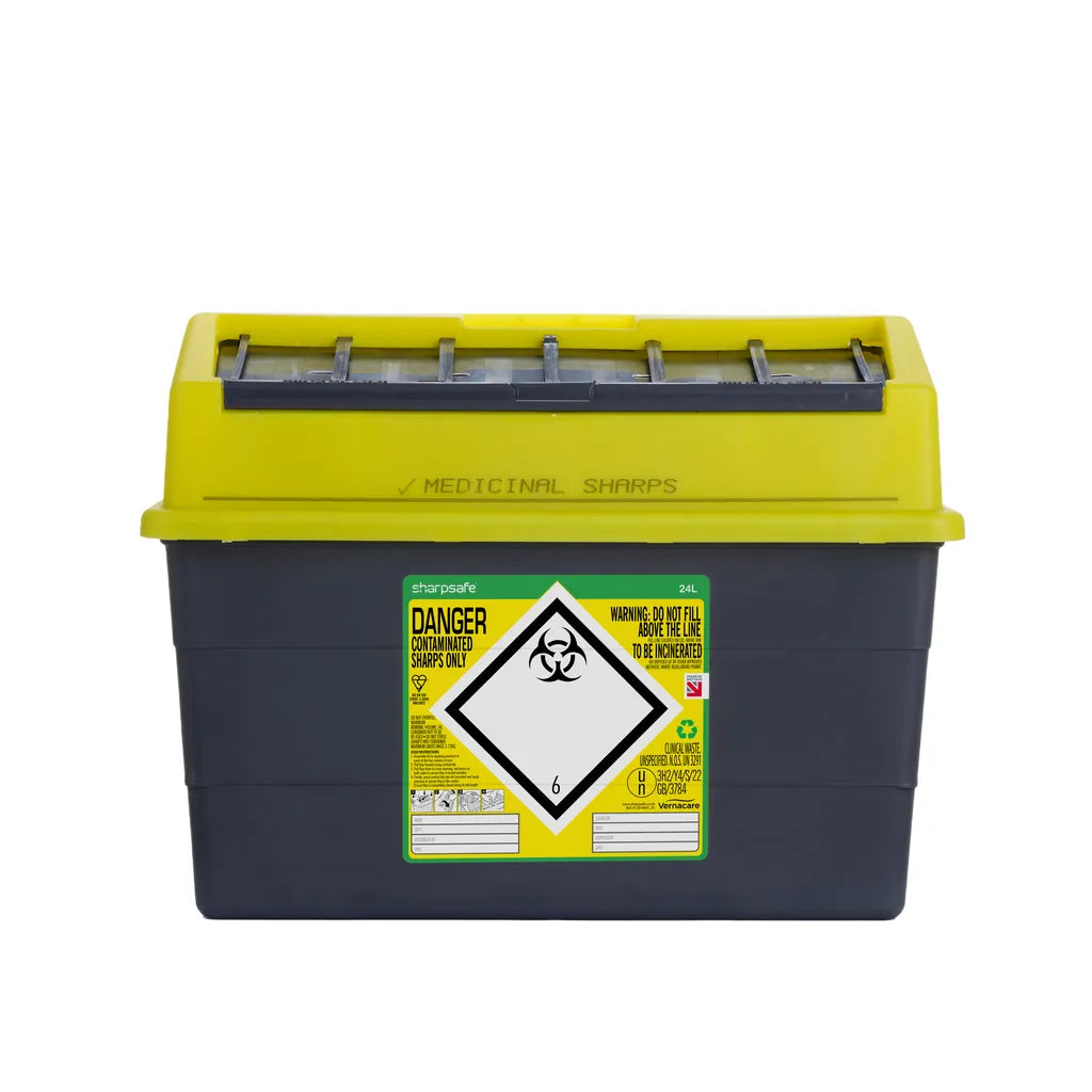 Sharpsafe® Grey Sharps Bin - Yellow Lid – Medisave UK
