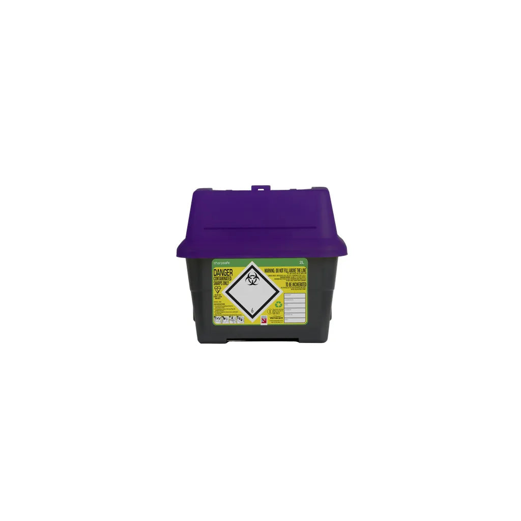 Sharpsafe® Grey Sharps Bin Purple Lid Medisave UK
