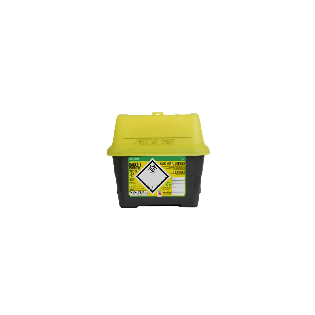 Sharpsafe® 2L Grey Sharps Bin - Yellow Lid