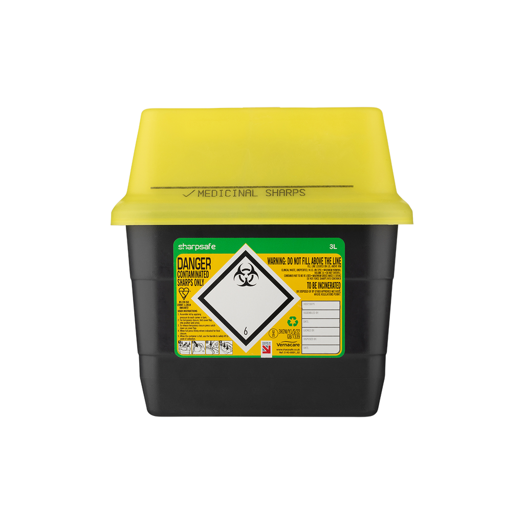 Sharpsafe® 3L Grey Sharps Bin - Yellow Lid