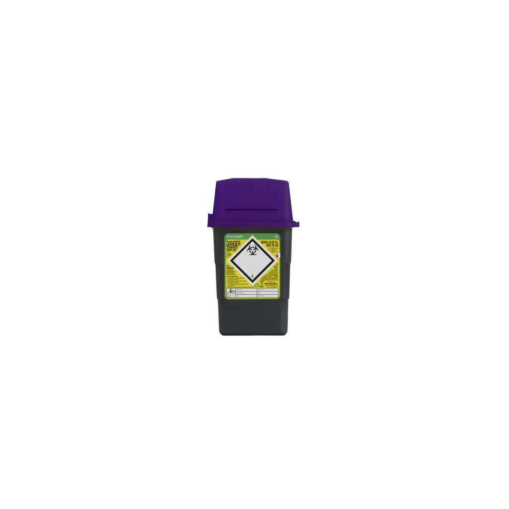 Sharpsafe® Grey Sharps Bin - Purple Lid - SharpSafe