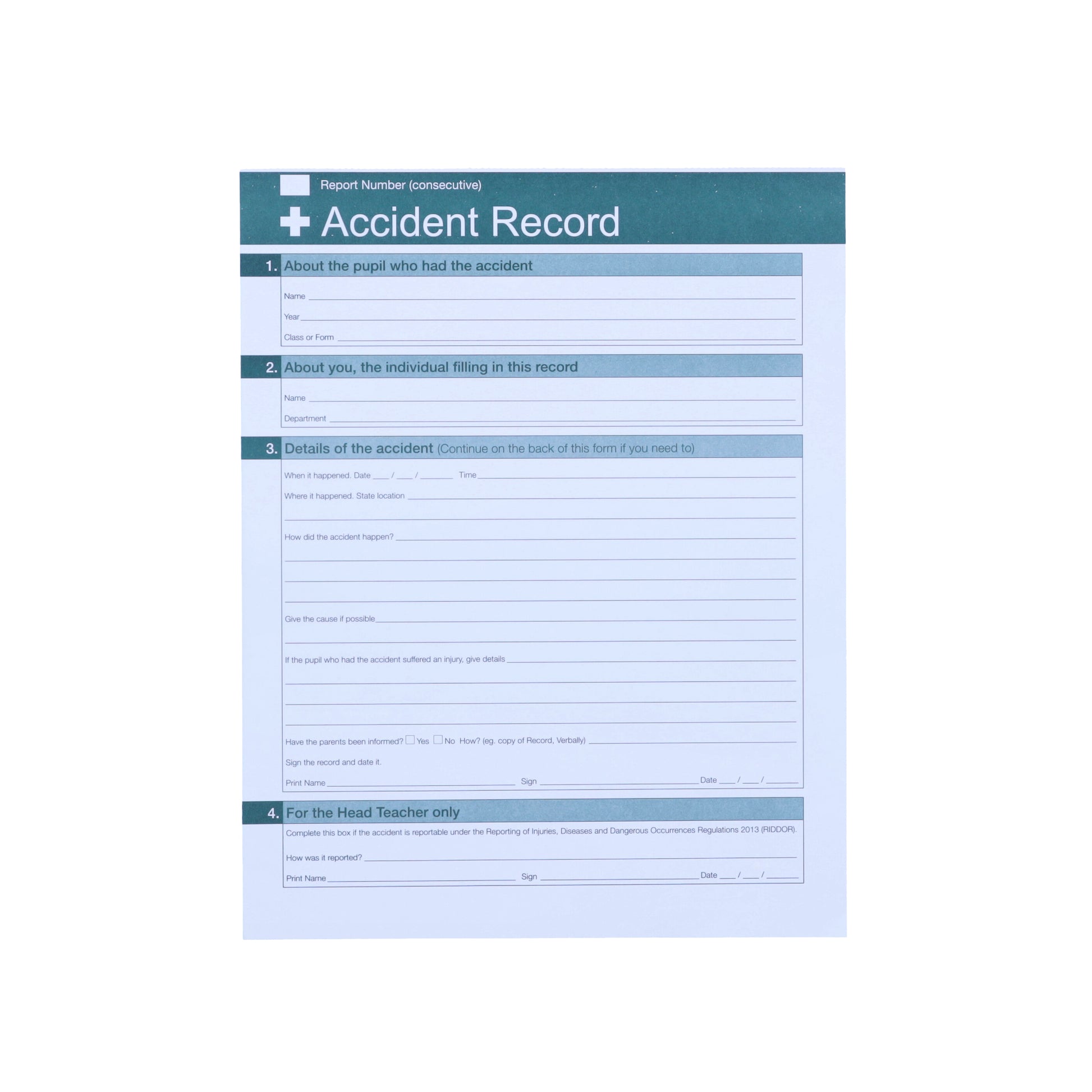 Pupil Accident Book - Safety First Aid