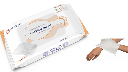 Omnitex Bed Bath Wet Wash Gloves with barrier cream, rectangular shaped 10pk