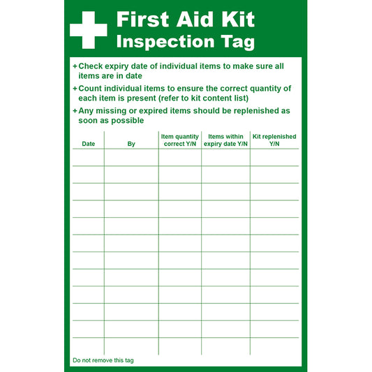 First Aid Kit Inspection Tag - Safety First Aid