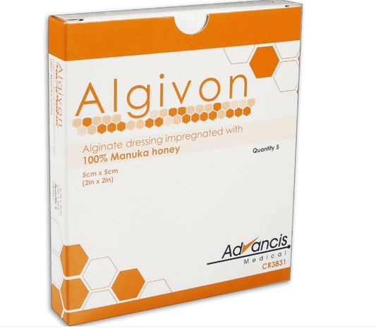 Algivon alginate dressing imprenated 100% manuka honey 10cm x 10cm pk5