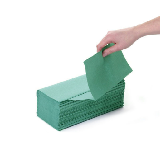 V Fold Interfold 1ply Hand Towels - Green - 3600 Sheets