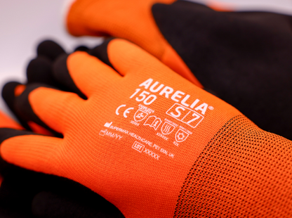 Orange thermal glove with black sandy latex palm coating - 