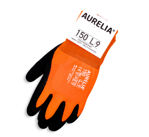 Orange thermal glove with black sandy latex palm coating - 