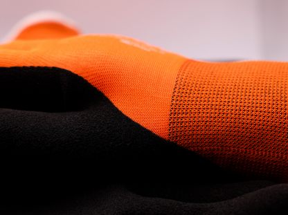 Orange thermal glove with black sandy latex palm coating - 