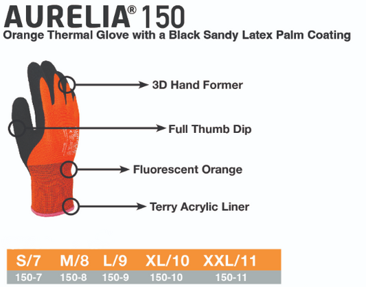 Orange thermal glove with black sandy latex palm coating - 