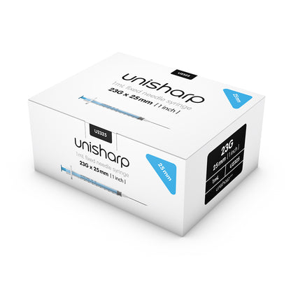 Unisharp 1mL Syringe with 23G 25mm (1 inch) fixed needle x 100