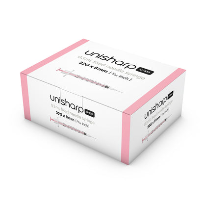 Unisharp 32G 0.3mL Fixed 8mm Needle Syringe - Box of 100 - 