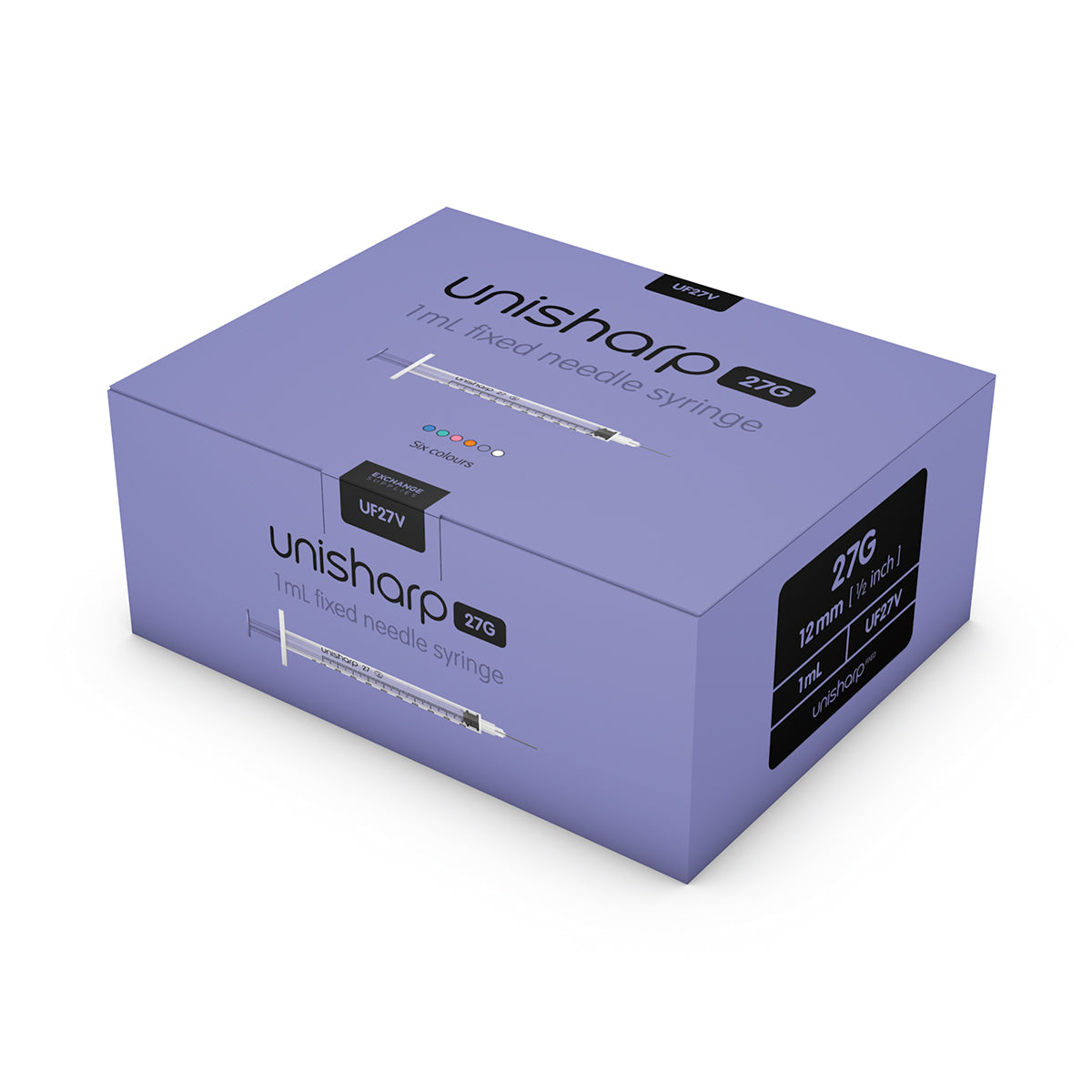 Unisharp 1ml Fixed 27G 0.5" Violet  x 100 - 
