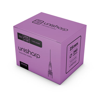 Unisharp Purple 24G x 25mm (1 inch) Needle - Box of 100 (Copy) - 