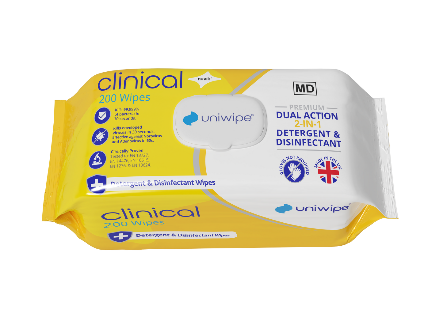 Uniwipe Clinical 2-in-1 Disinfectant & Detergent Wipe -  200 pack - 