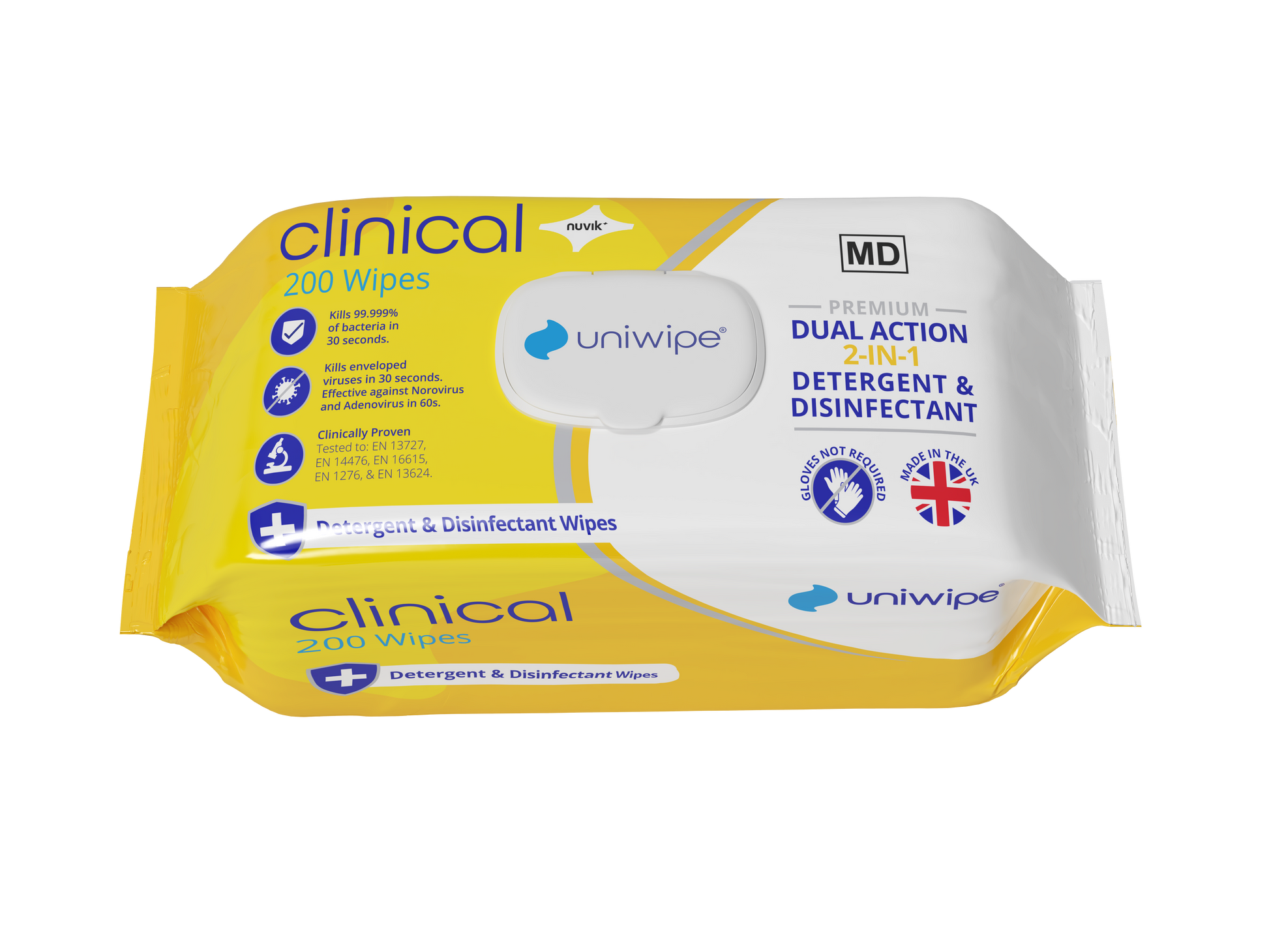 Uniwipe Clinical 2-in-1 Disinfectant & Detergent Wipe -  200 pack - 