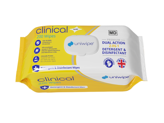 Uniwipe Clinical 2-in-1 Disinfectant & Detergent Wipe -  200 pack - 