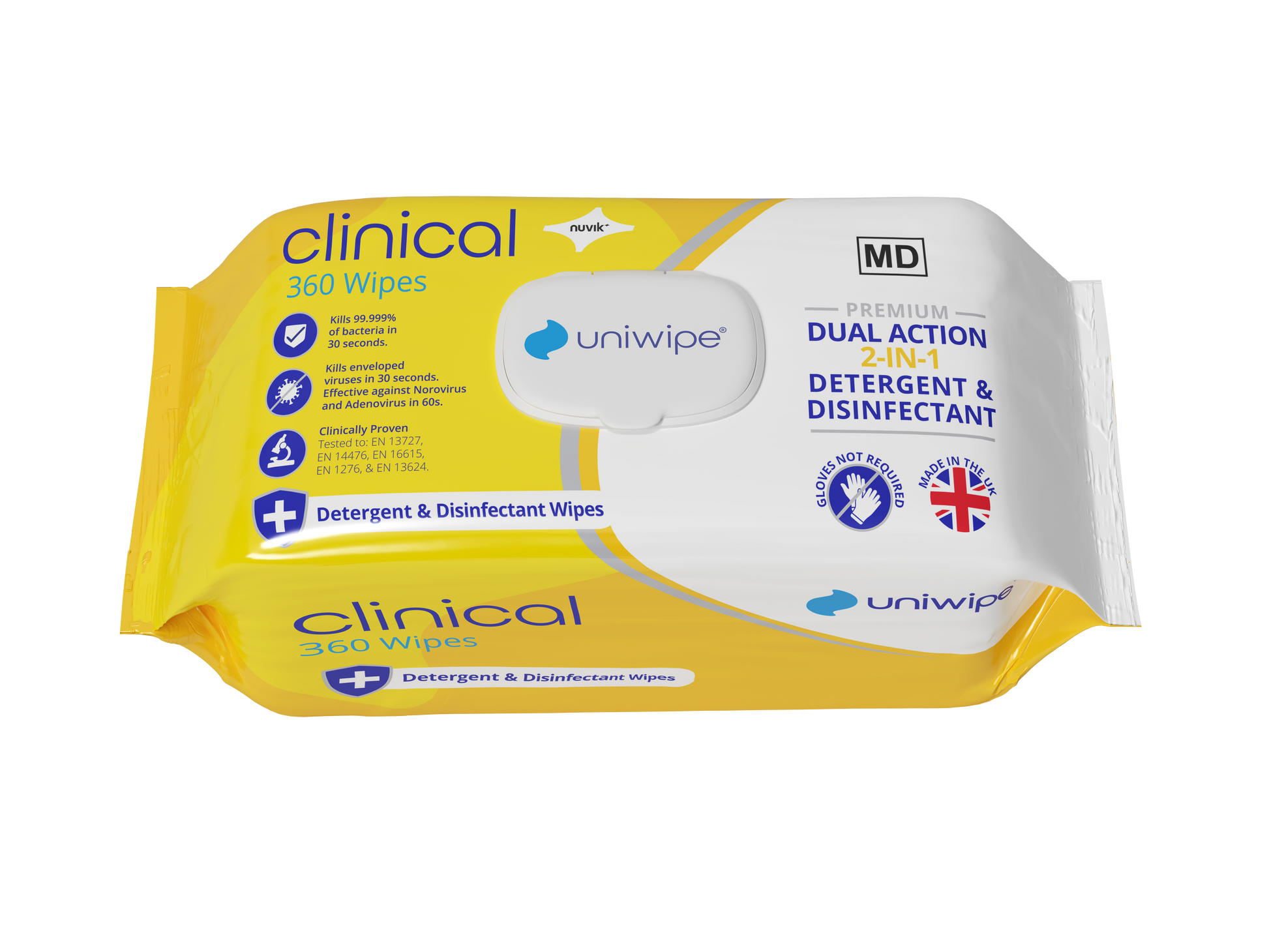 Uniwipe Clinical 2-in-1 Disinfectant & Detergent Wipe -  360 pack - 