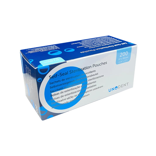 UNODENT Self-Seal Sterilisation Pouches Small, 90mm x 130mm - Box of 200 - 