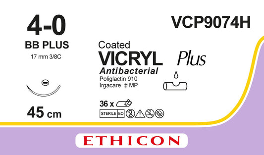 VCP9074H Vicryl Plus Violet 4-0 45cm 17mm 3/8 Taperpoint Plus