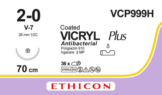 VICRYL Suture PLUS - Braided - Violet - 2-0 - 70cm - 1 x Tapercut - 26mm - 1/2C - 36 - Ethicon