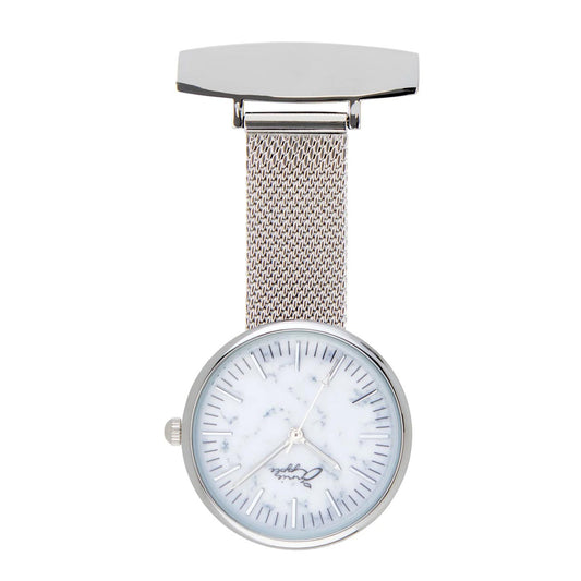 Annie Apple Nurses Fob Watch - Venus - Silver Mesh - Blue Leather - 35mm - Annie Apple