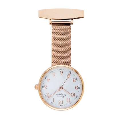 Annie Apple Nurses Fob Watch - Venus - Rose Gold Mesh - Sage Leather - 35mm - Annie Apple