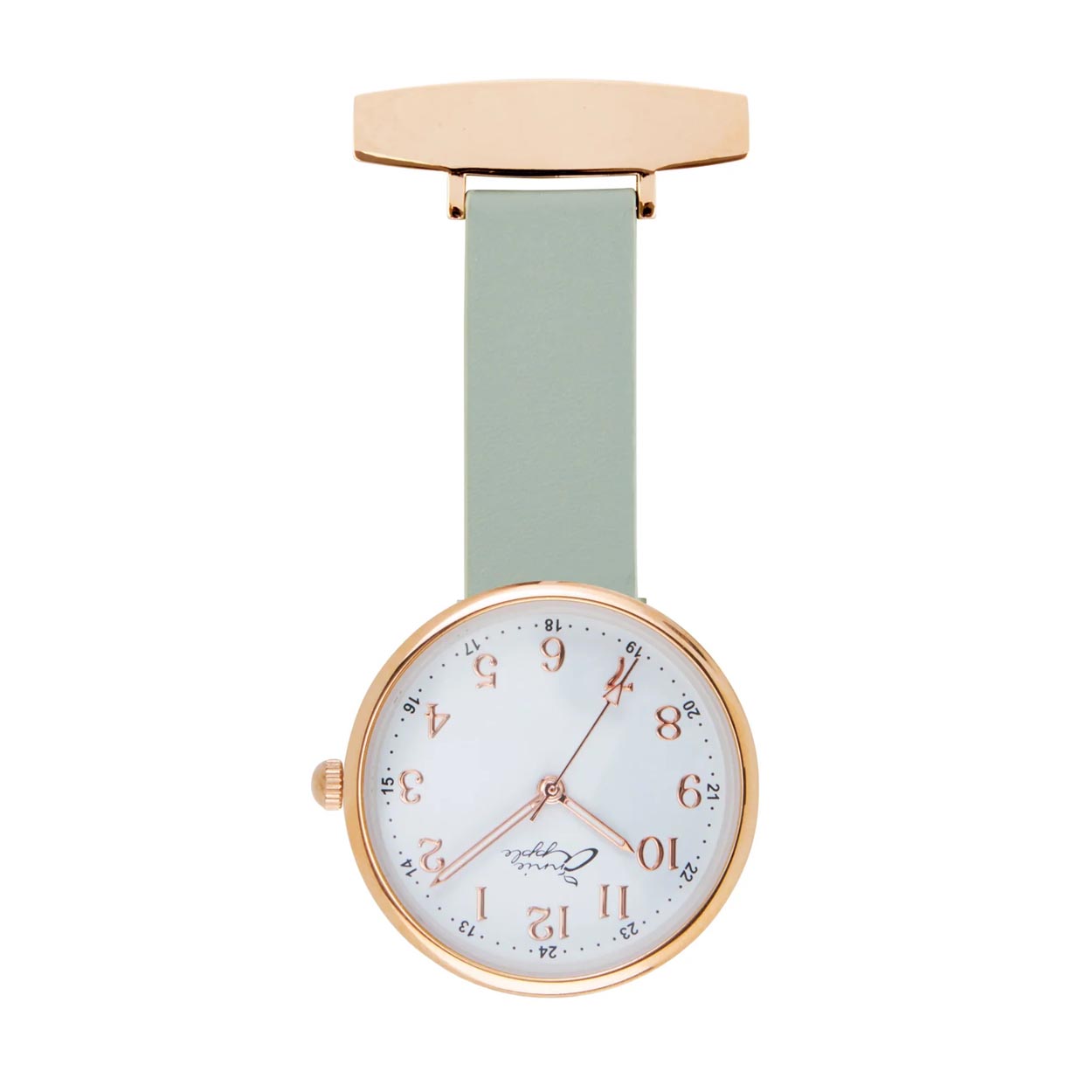 Annie Apple Nurses Fob Watch - Venus - Rose Gold Mesh - Sage Leather - 35mm - Annie Apple