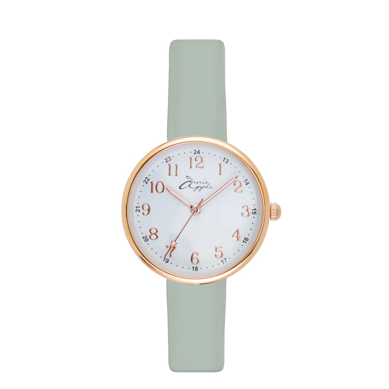 Annie Apple Nurses Fob Watch - Venus - Rose Gold Mesh - Sage Leather - 35mm - Annie Apple