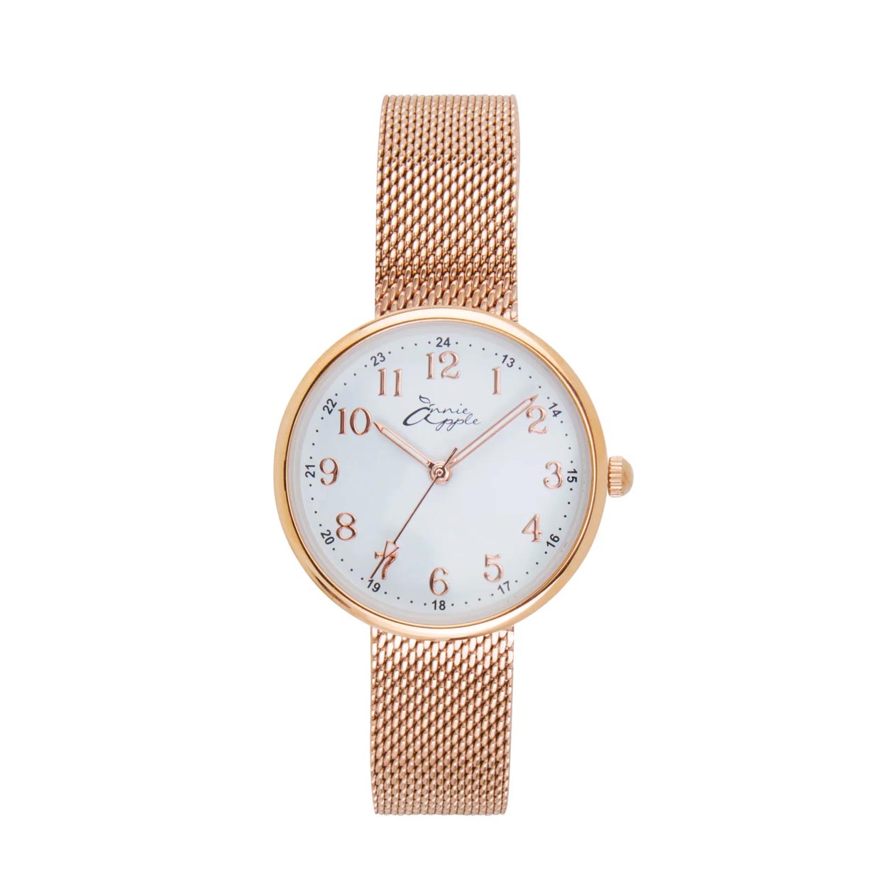 Annie Apple Nurses Fob Watch - Venus - Rose Gold Mesh - Sage Leather - 35mm - Annie Apple