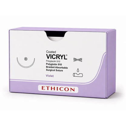 Ethicon COATED VICRYL Braided Undyed Double-Armed Spatula Suture - 45cm USP4-0