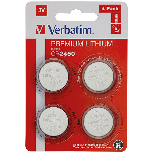 Verbatim CR2450 Premium Lithium Batteries - Pack of 4 - 
