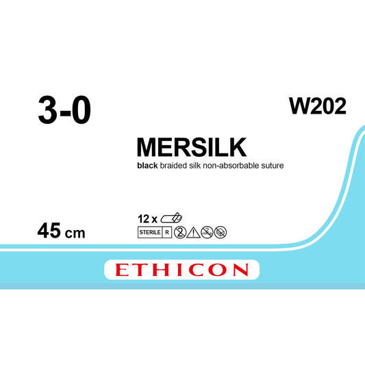 Mersilk Black Braided Silk Animal Suture 3-0 45cm - Box of 12 - 