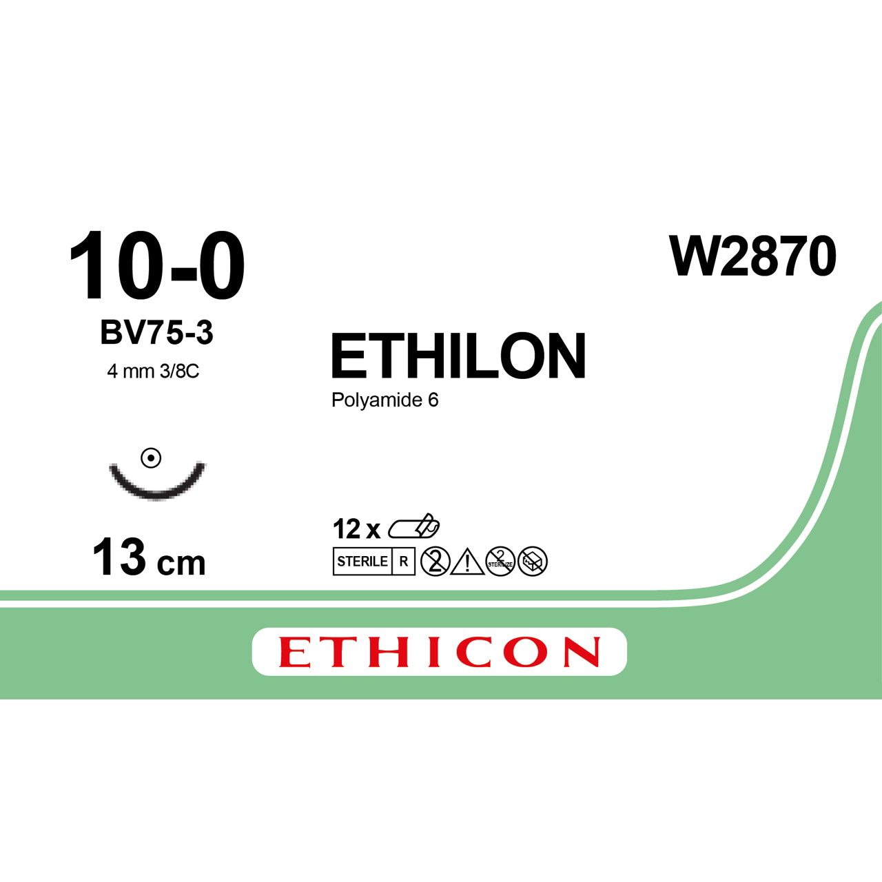 Ethilon Black Animal Suture 13cm 10-0 - Box of 12