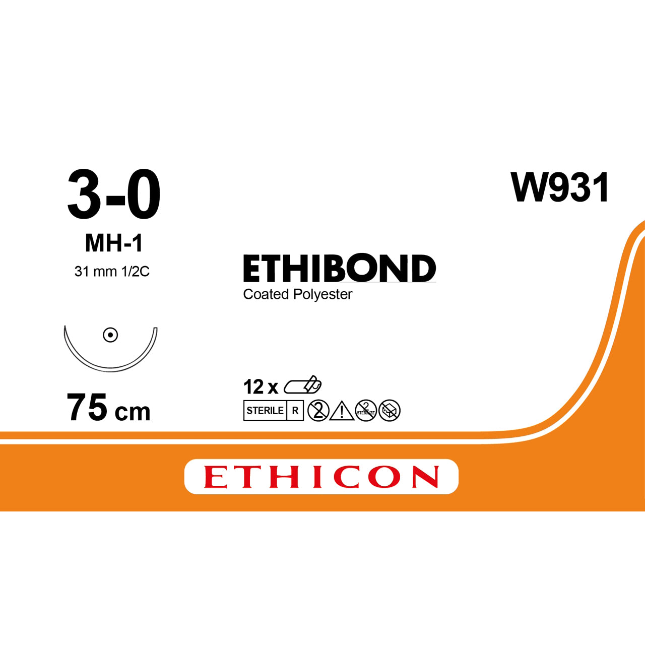 ETHIBOND Green Braided Suture 3-0 75cm - Box of 12