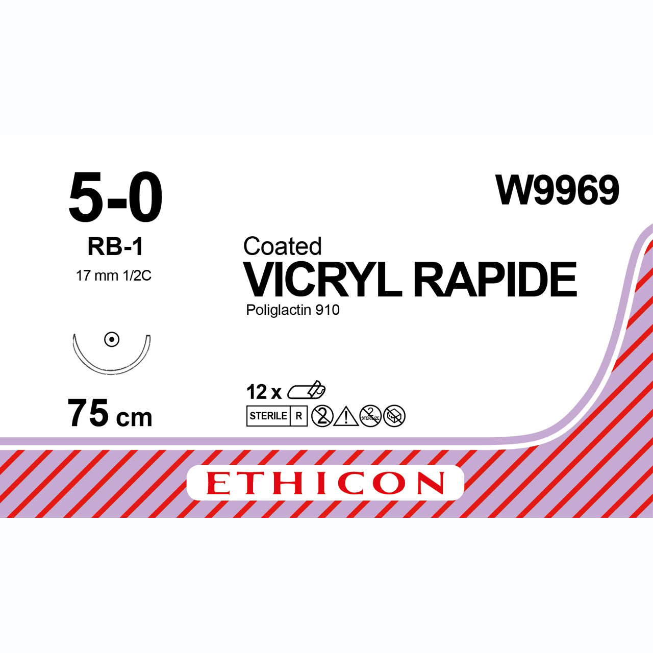Vicryl Rapid Suture 75cm 5-0 RB-1 - Box of 12