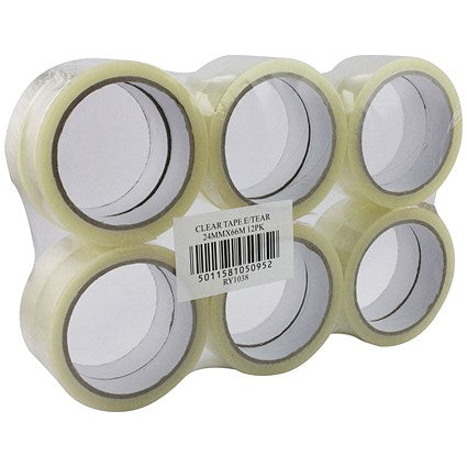 Q-Connect Easy Tear Tape Rolls, 24mm x 66m (12 Pack)  - 