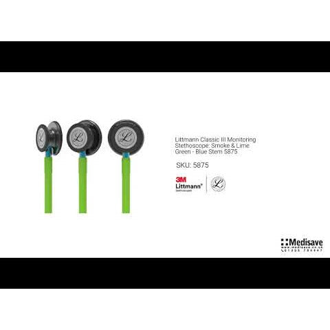 Littmann Classic III Monitoring Stethoscope: Smoke & Lime Green - Blue Stem 5875 - Freshers Voucher - Littmann Stethoscopes