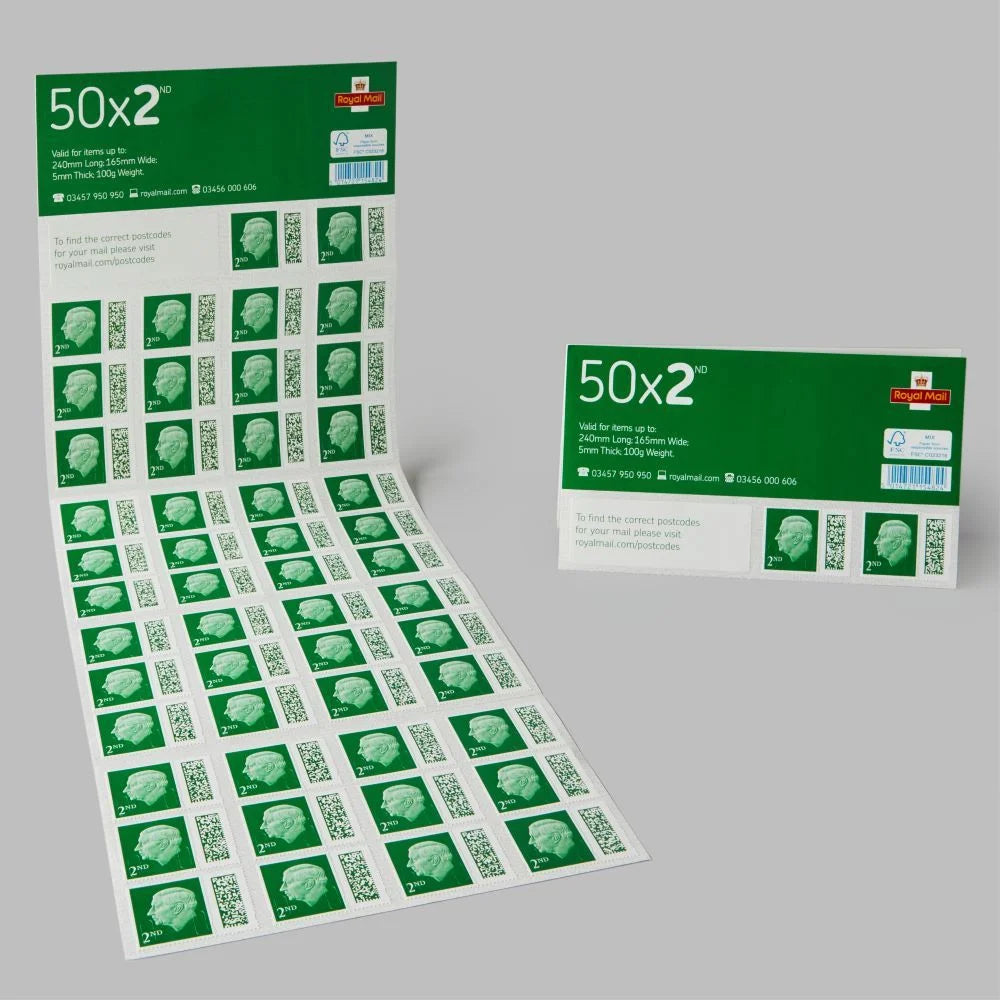 Second Post 2nd Class Post Stamps - Book of 50 – Medisave UK
